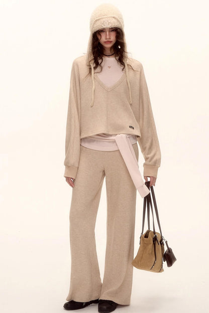 Waffle Knit V-Neck Sweater Set-Up