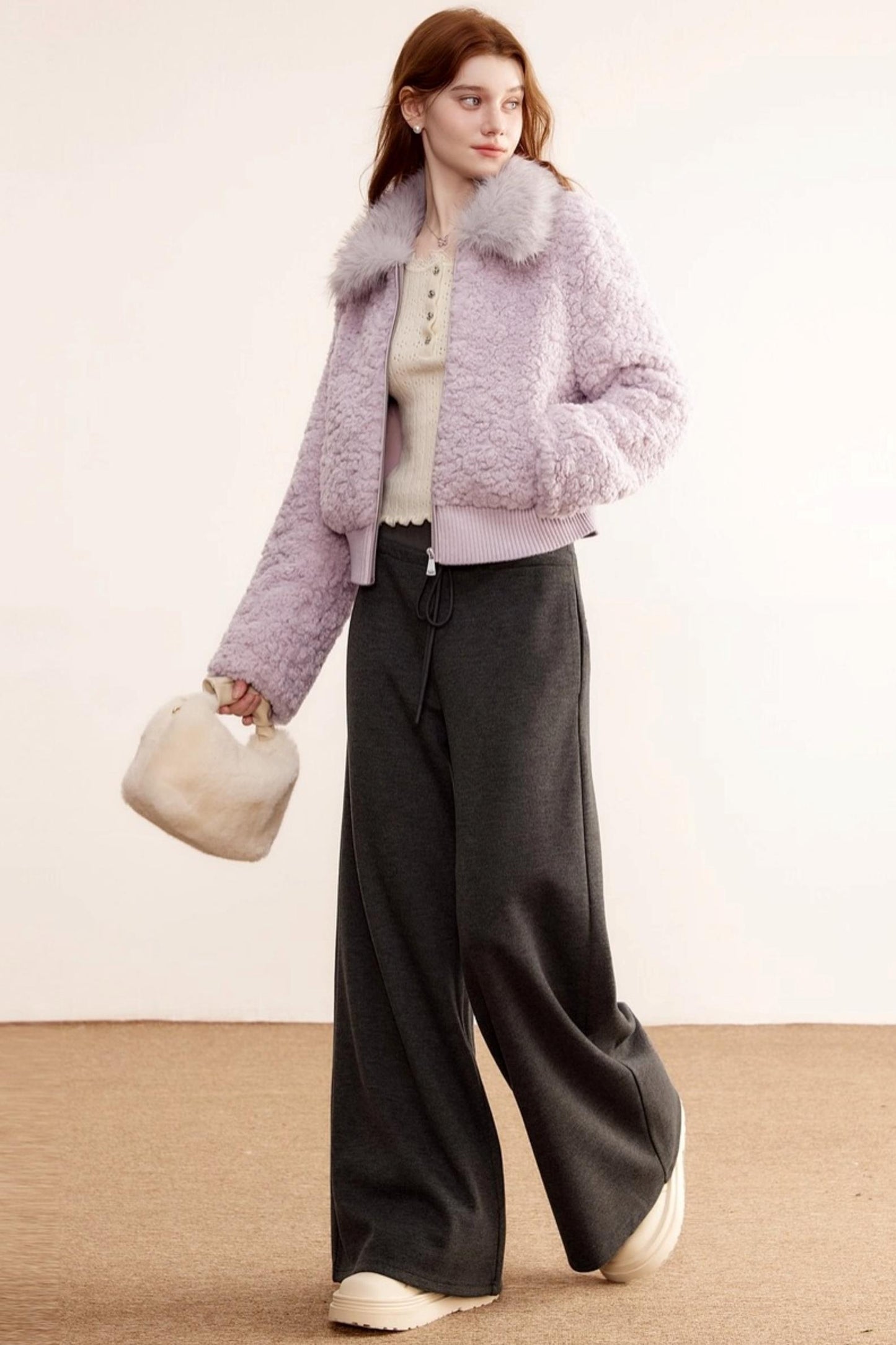 Purple Lamb Wool Fur Coat