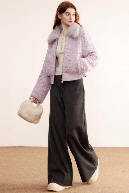 Purple Lamb Wool Fur Coat