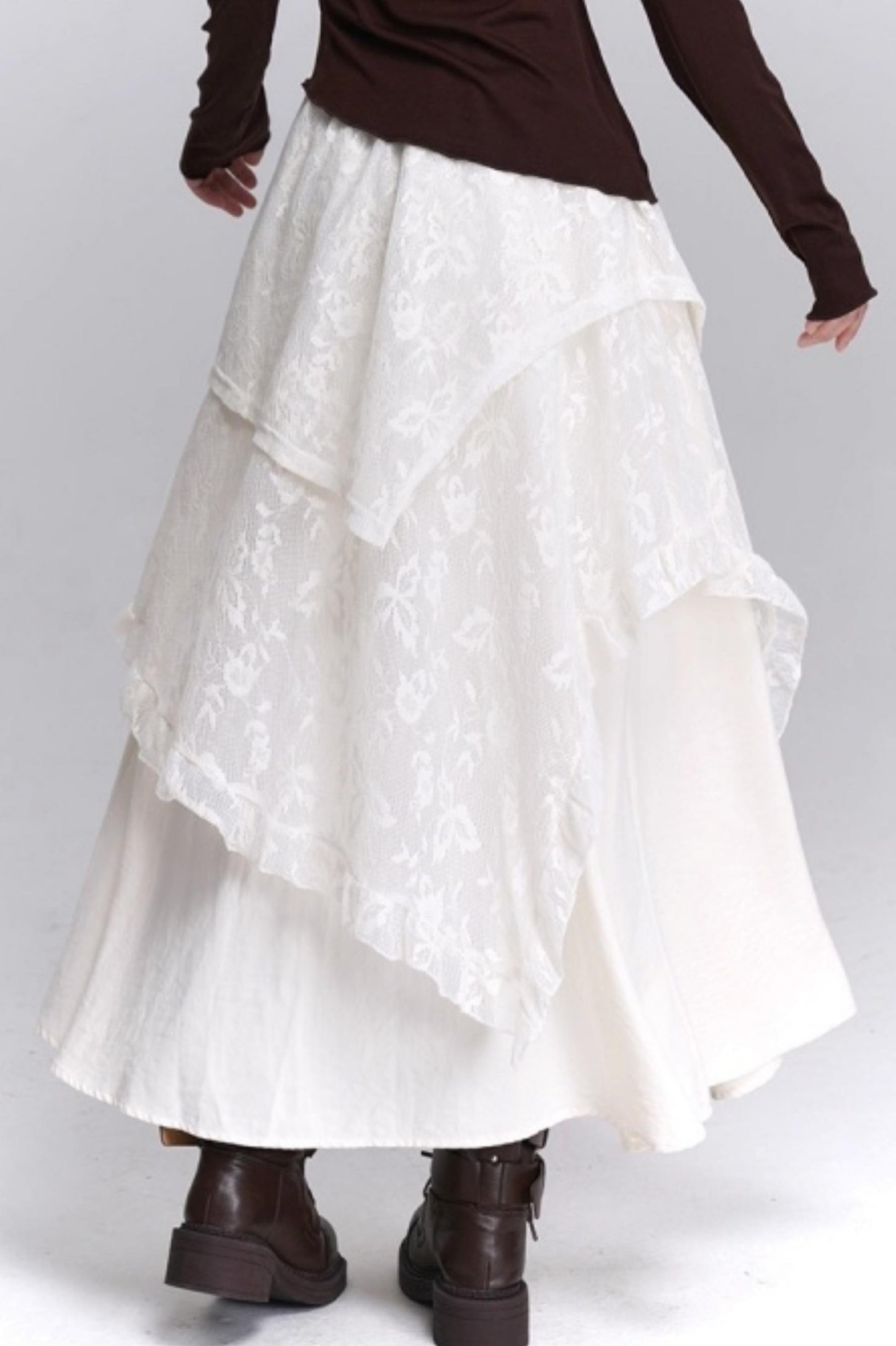 Coffee Lace Long Skirt