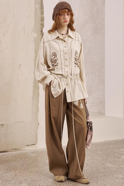 Vintage Striped Suede Embroidered Shirt