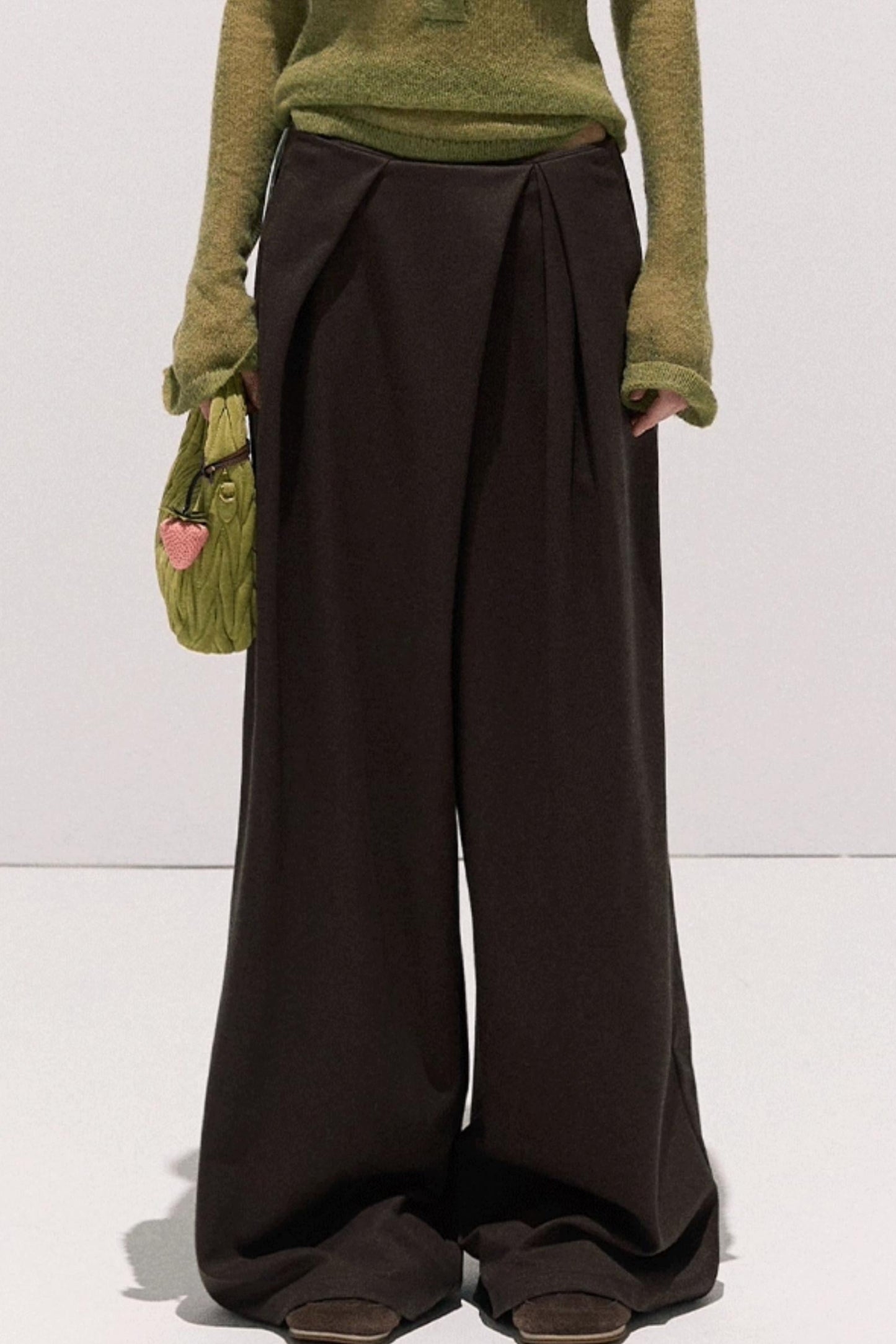 Tencel Wool Pleats Wide-Leg Pants