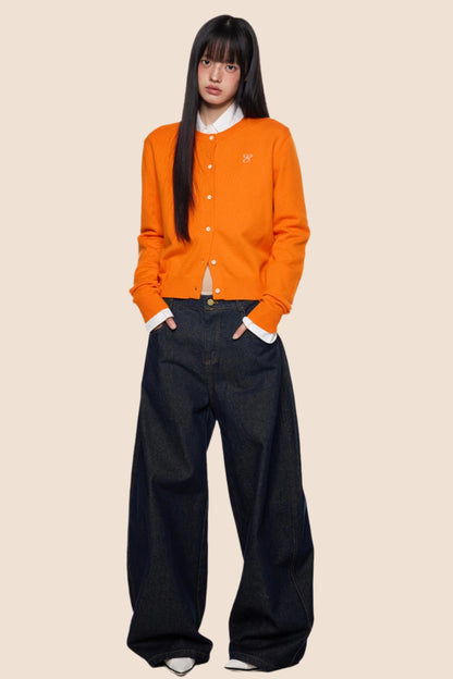 Embroidered Cropped Knit Sweater Cardigan