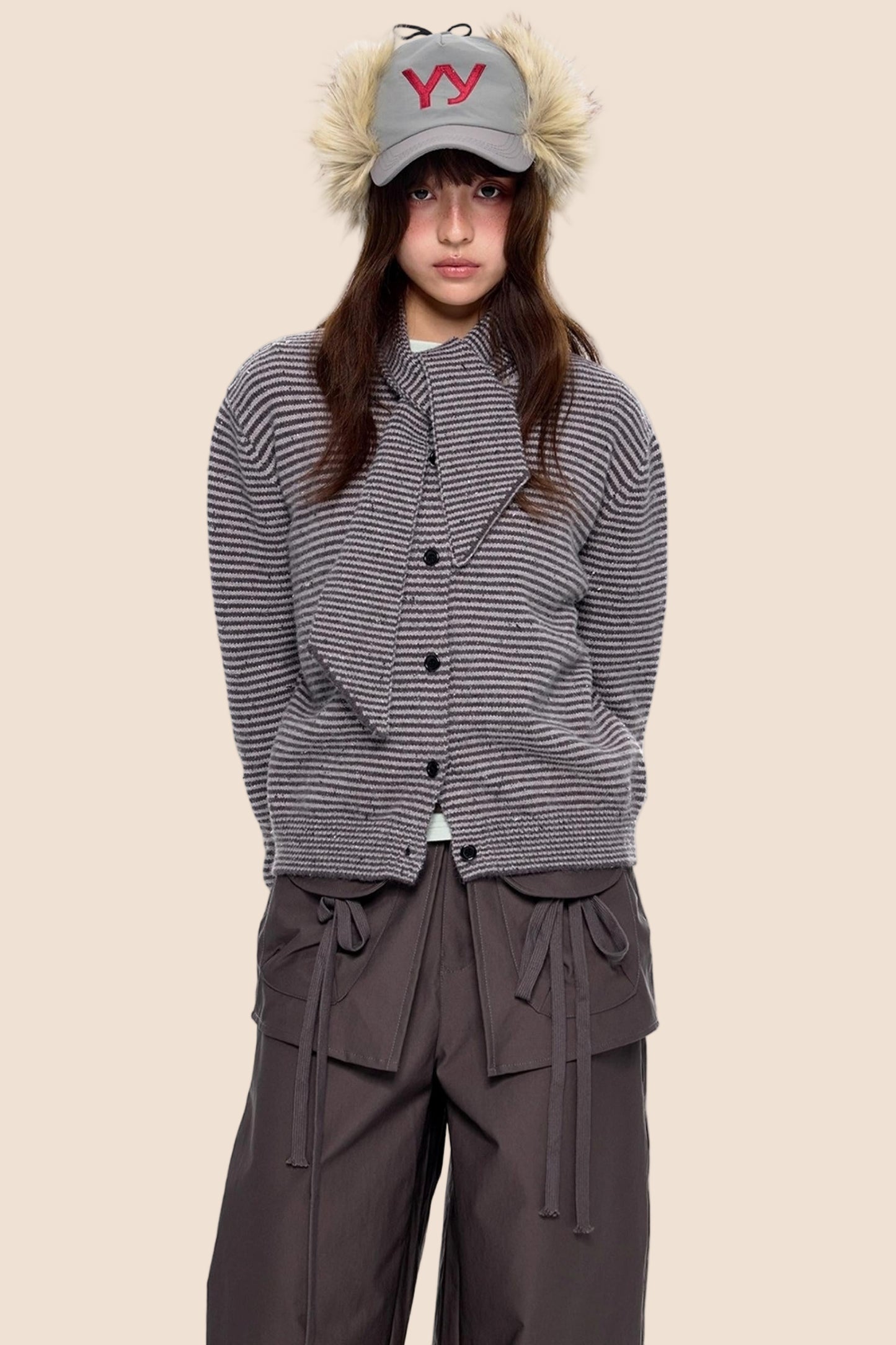 Lazy Striped Knit Cardigan Sweater