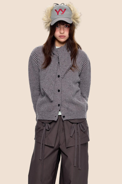 Lazy Striped Knit Cardigan Sweater