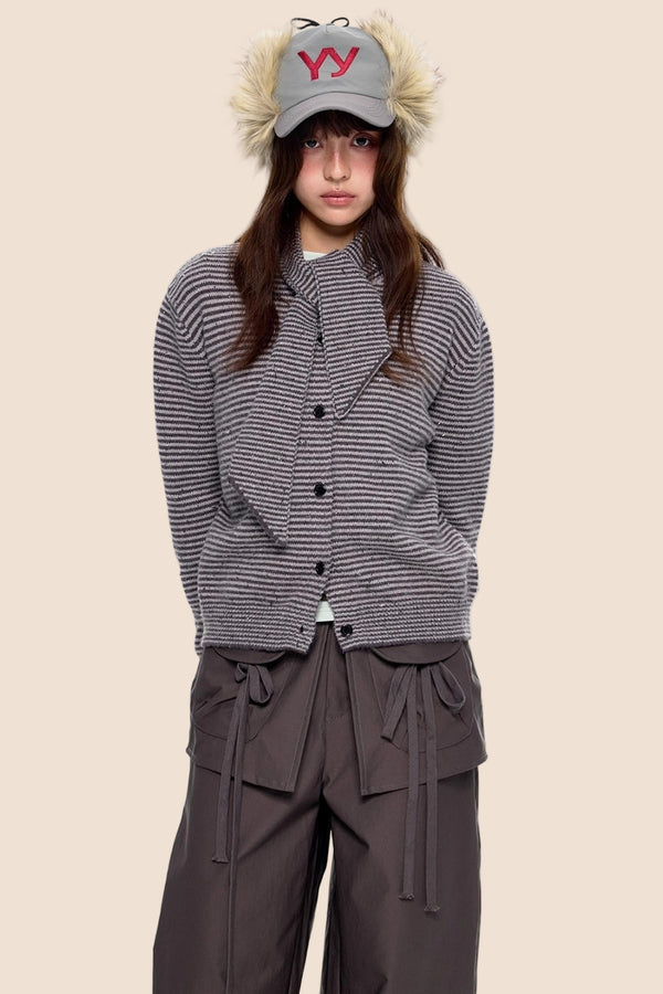 Lazy Striped Knit Cardigan Sweater