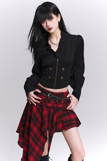 Black Ruffled Short Shirt