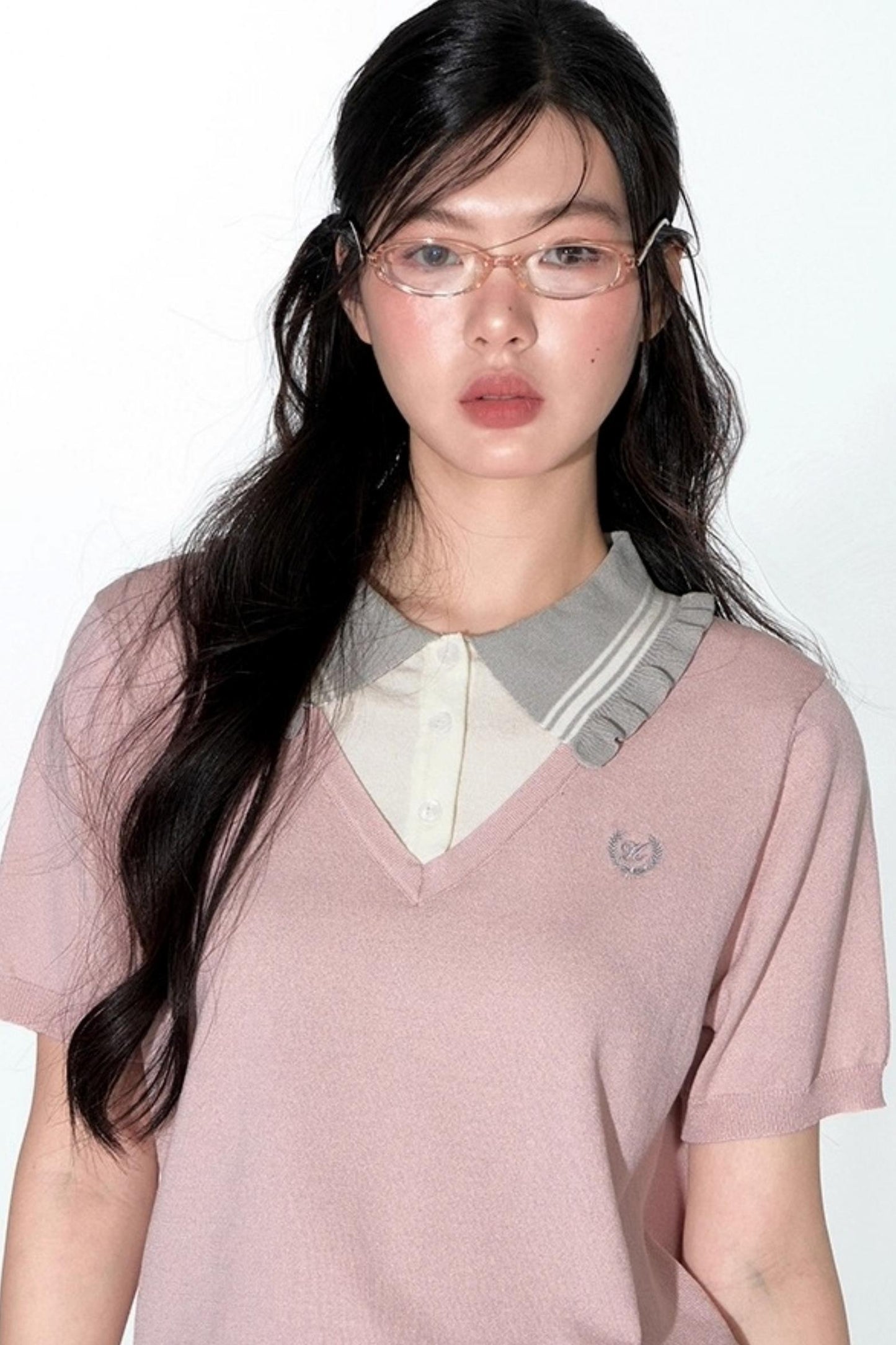 Preppy V-Neck Knit Top