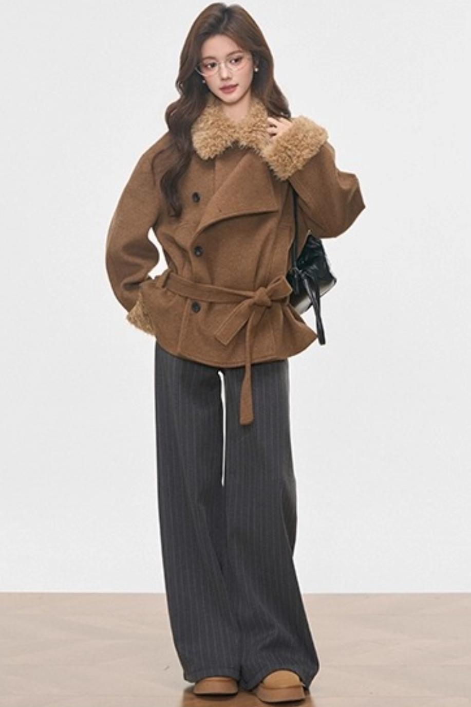 Fur Collar Thickened Woolen Coat Set-Up