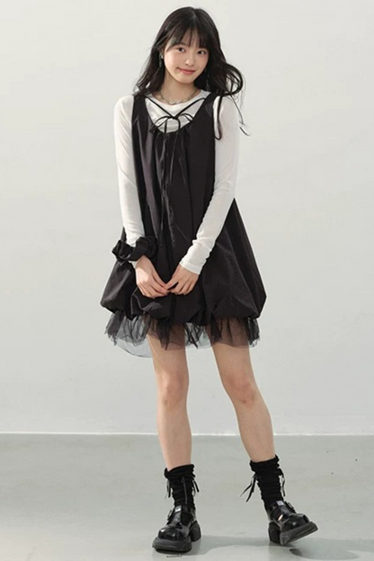 Black Gauze Bubble Dress Set
