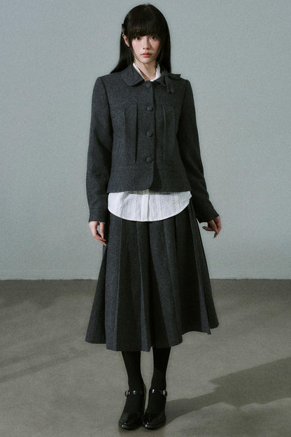 Wool Bow Tie Blazer Suit & Skirt Set-Up