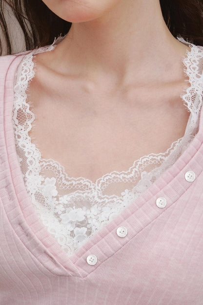 Lace V-Neck Knit Sweater Set-Up