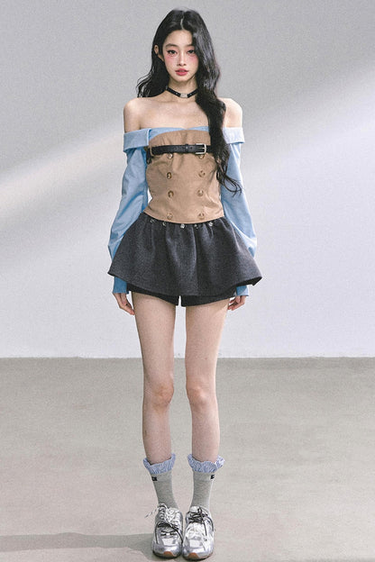 Wide Shoulder Crop Full Sleeve Top