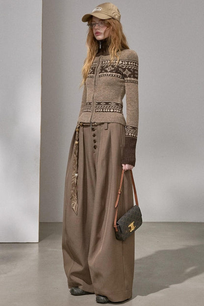 Button Pleated Winter Pants