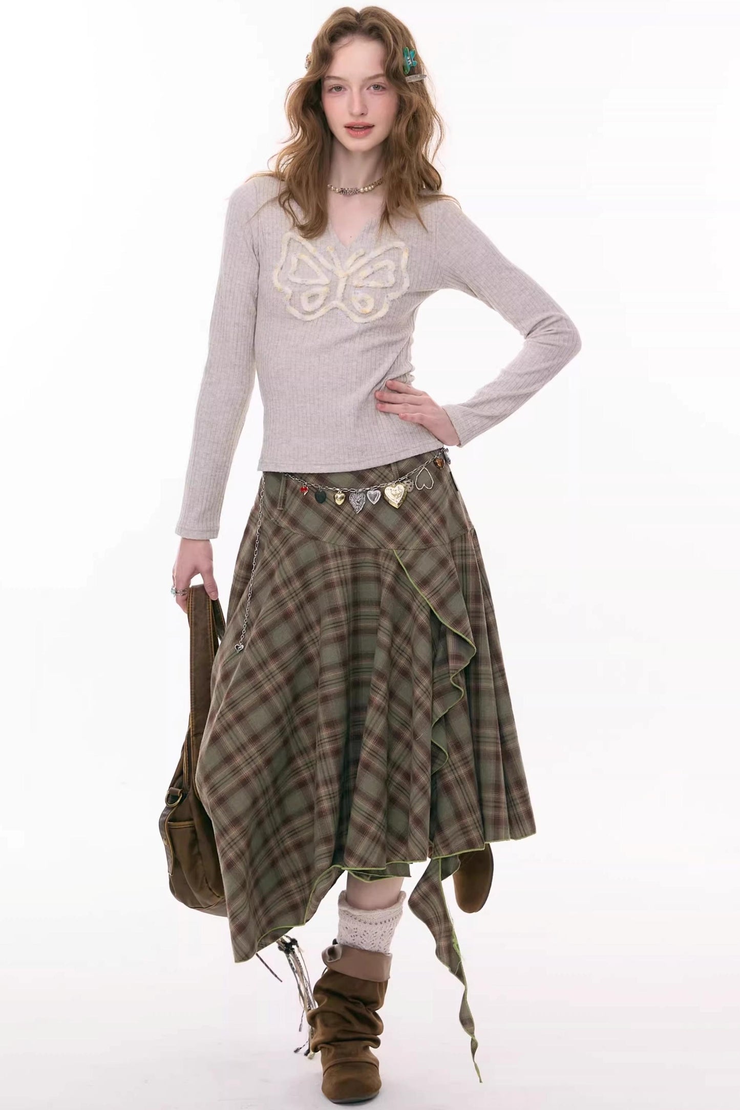 Autumn Plaid Asymmetrical Skirt