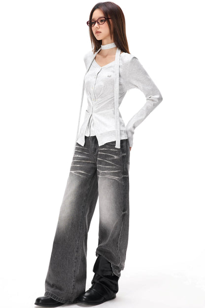 Fine Ribbed Knit Cardigan Top