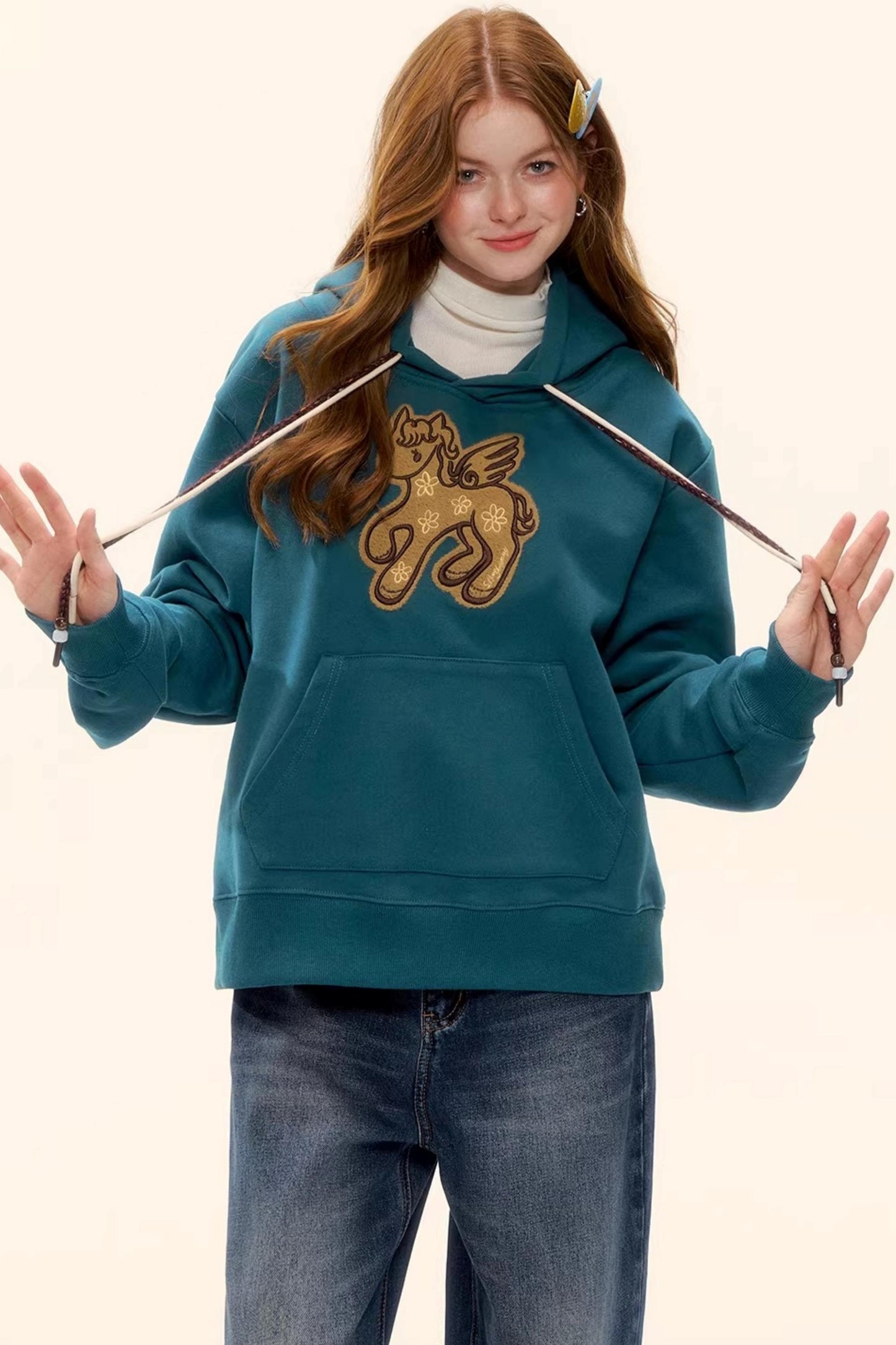 Embroidered Fleece-Lined Hoodie Sweater