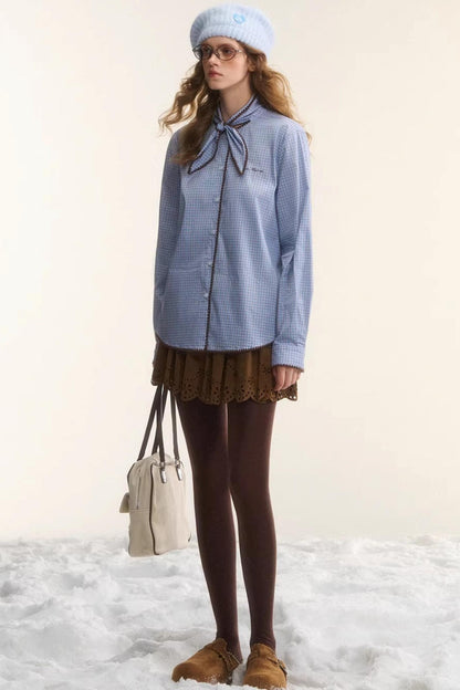 Shell Embroidery Plaid Shirt