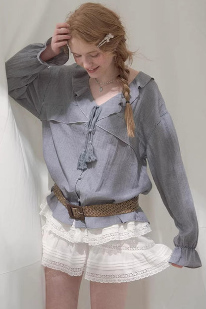 Ruffled V-Neck Shirt