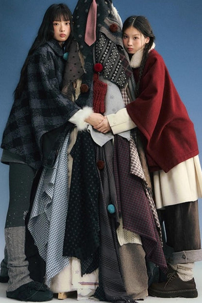 Plaid Cape Winter Coat