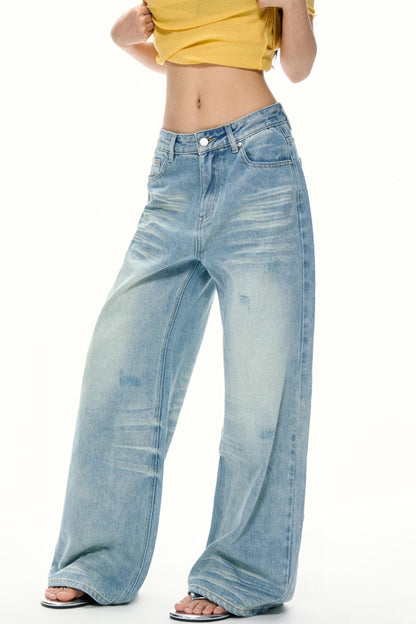 Summer Sky Blue Wide-Leg Jeans