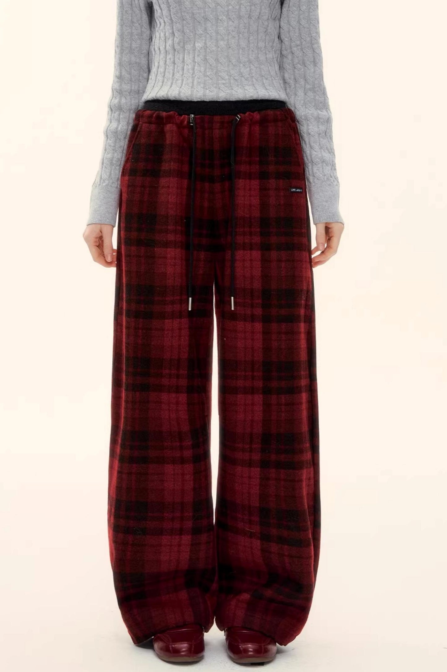 Woolen Plaid Fleece-Lined Pants