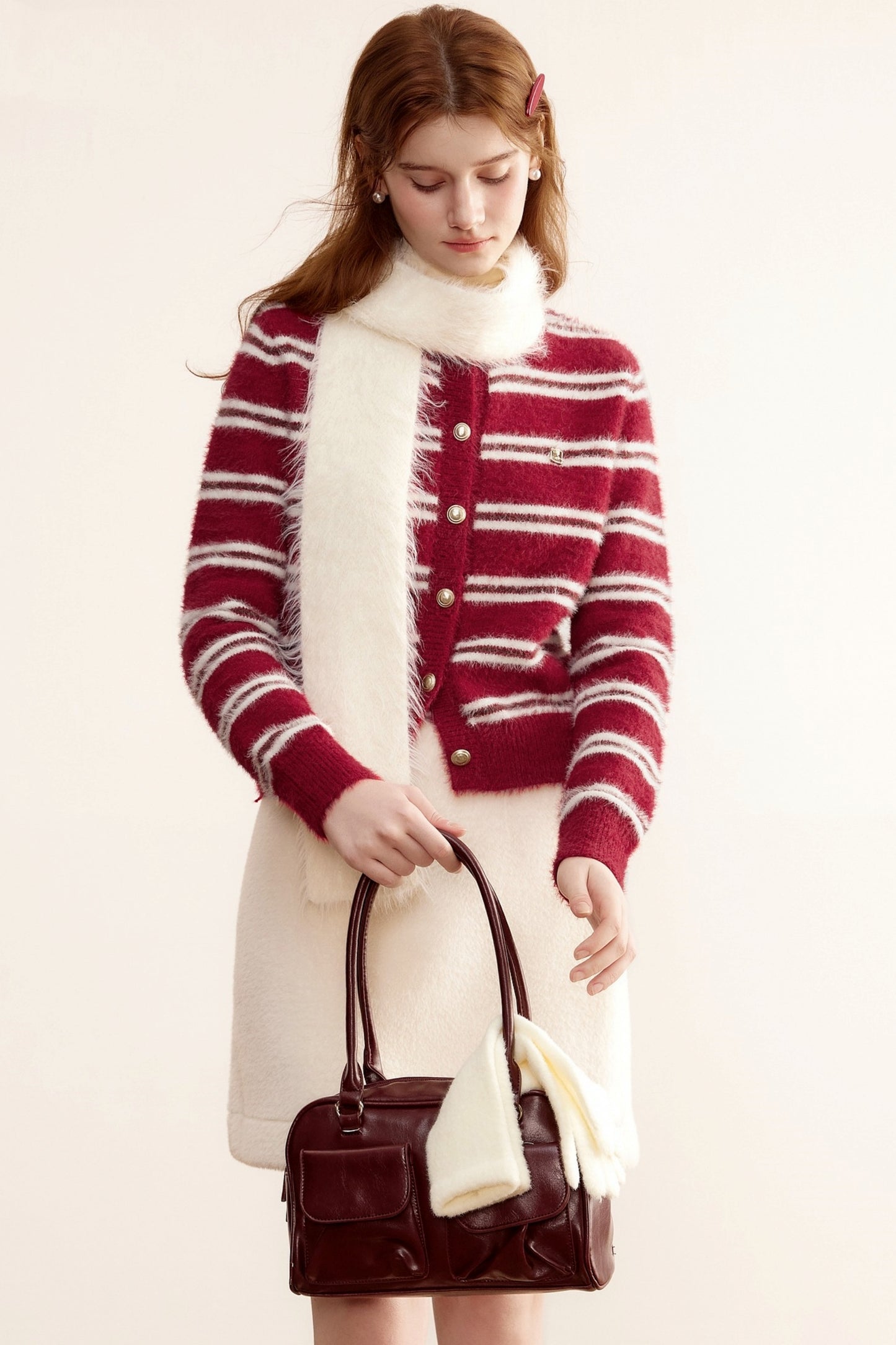 Christmas Red Striped Knitted Cardigan