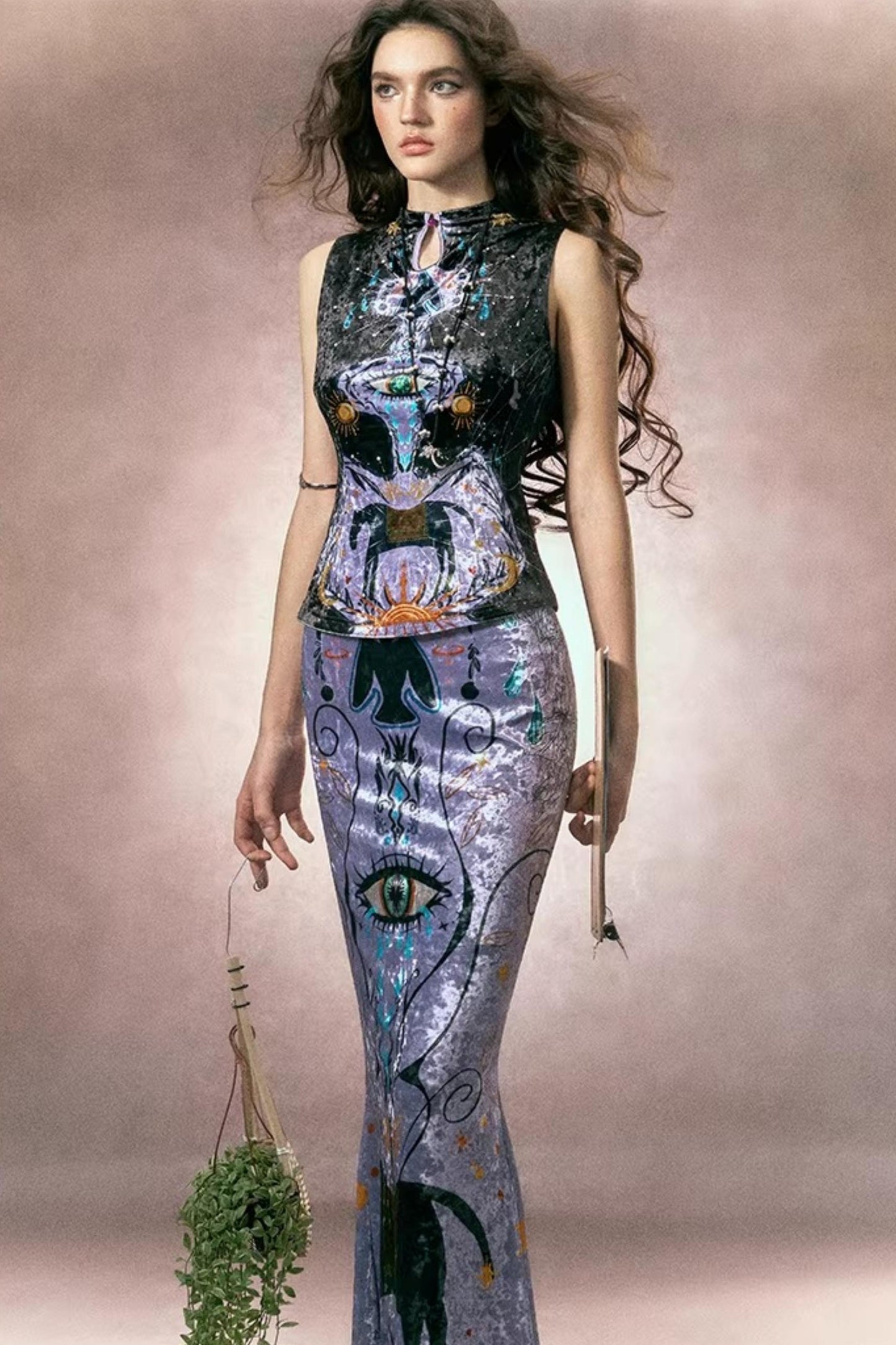 Tarot Velvet Fishtail Skirt Suit Set-Up