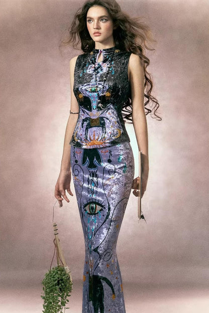 Tarot Velvet Fishtail Skirt Suit Set-Up