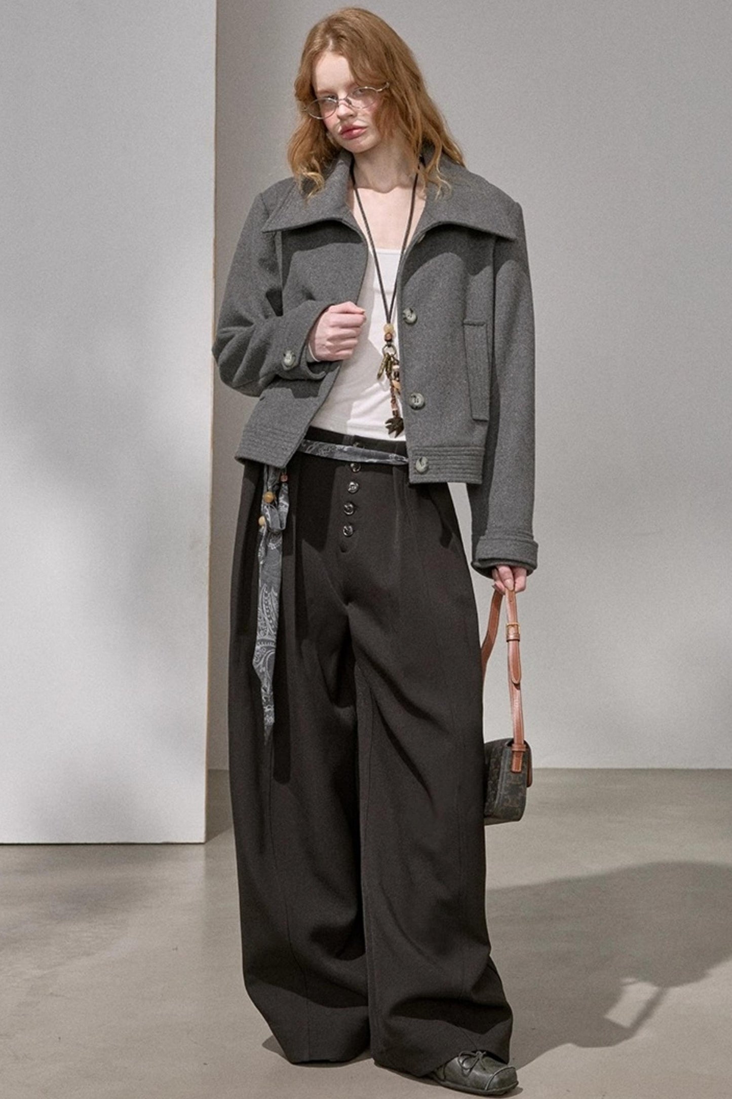 Button Pleated Winter Pants