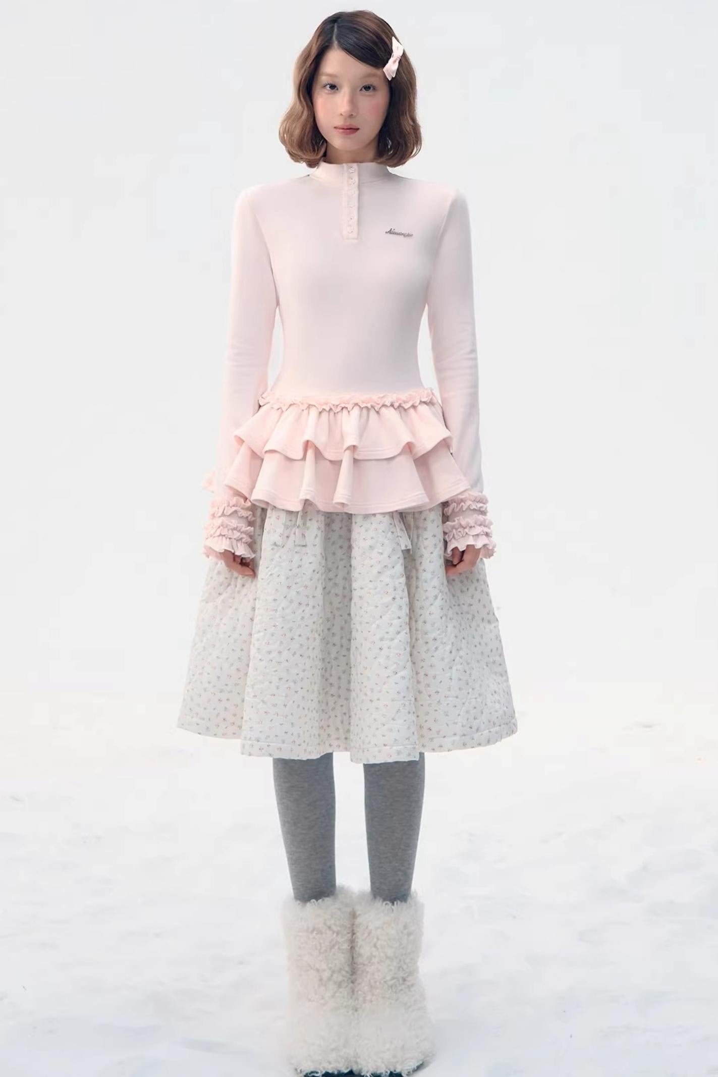 Six-Button Lace Hem Top