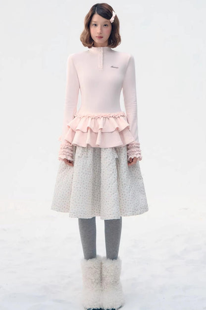 Six-Button Lace Hem Top