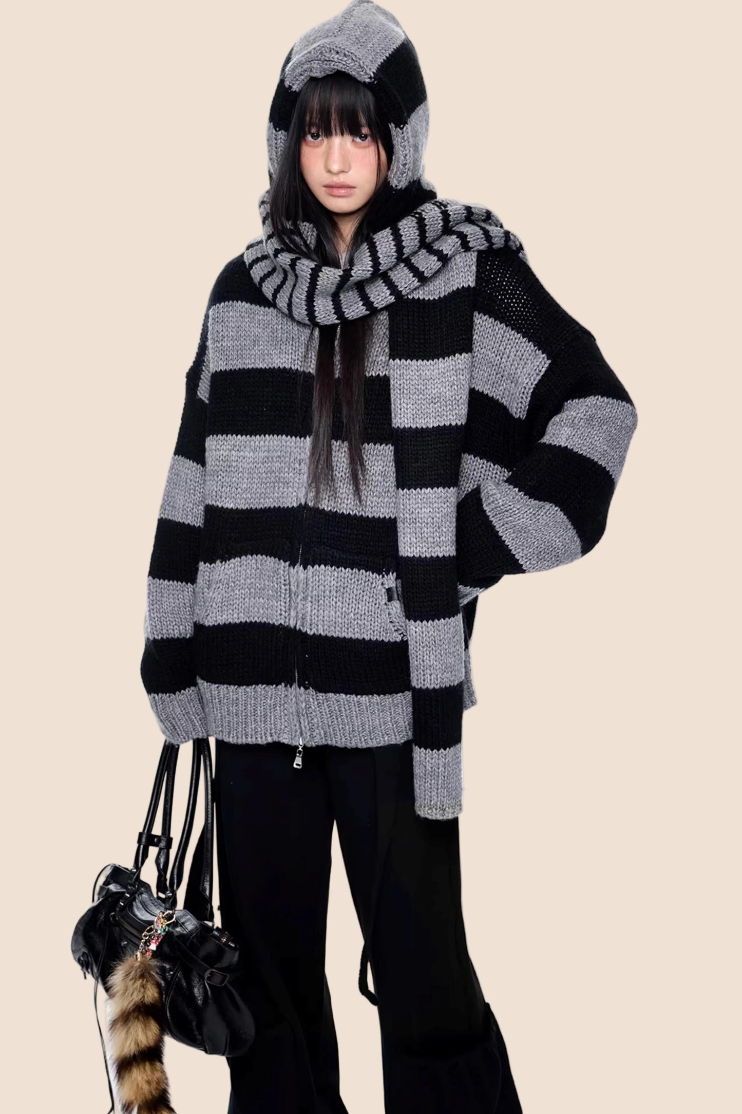Striped Hooded Knit Jacket