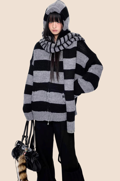 Striped Hooded Knit Jacket