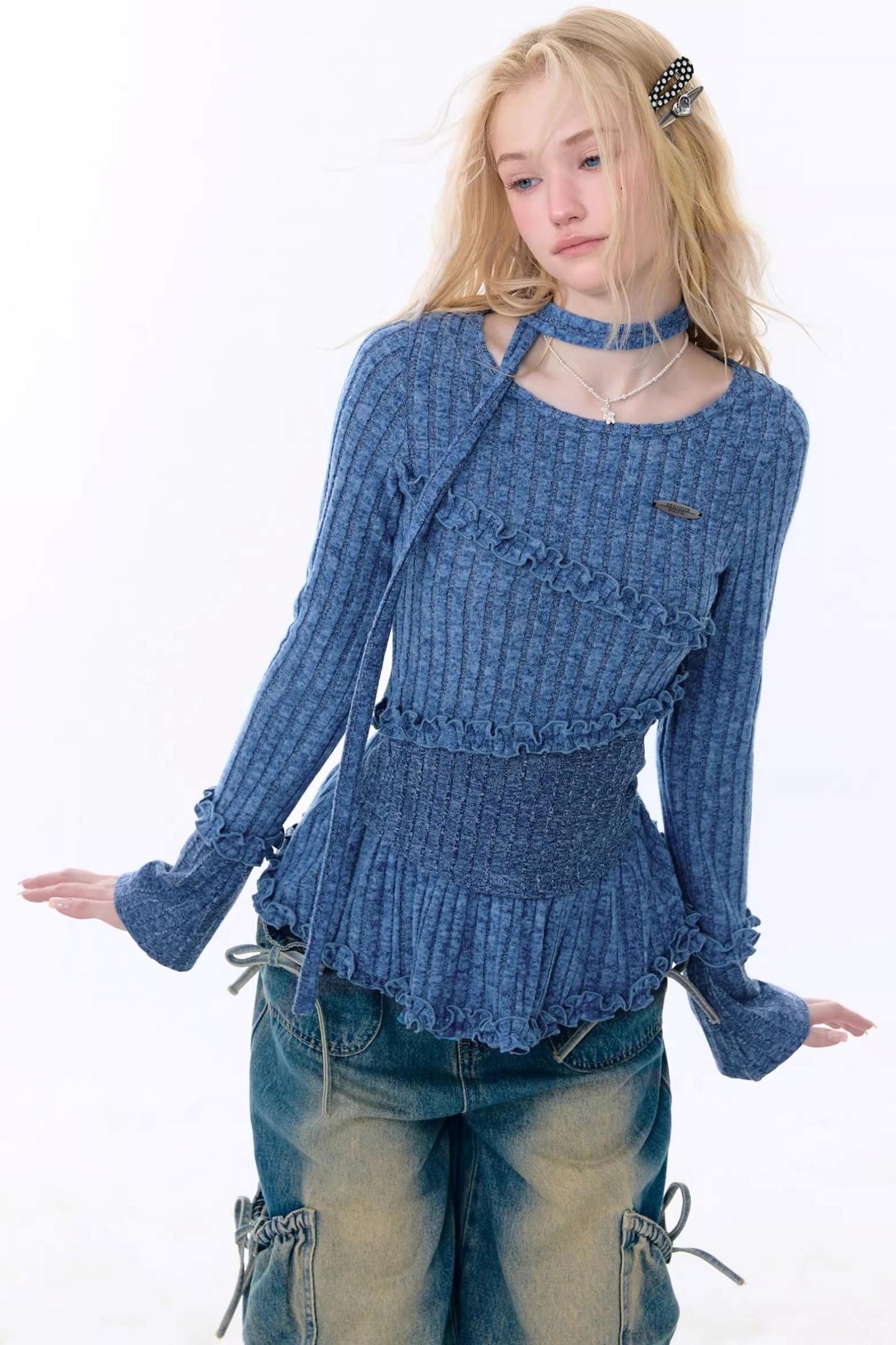 Retro Ruffled Knit Top