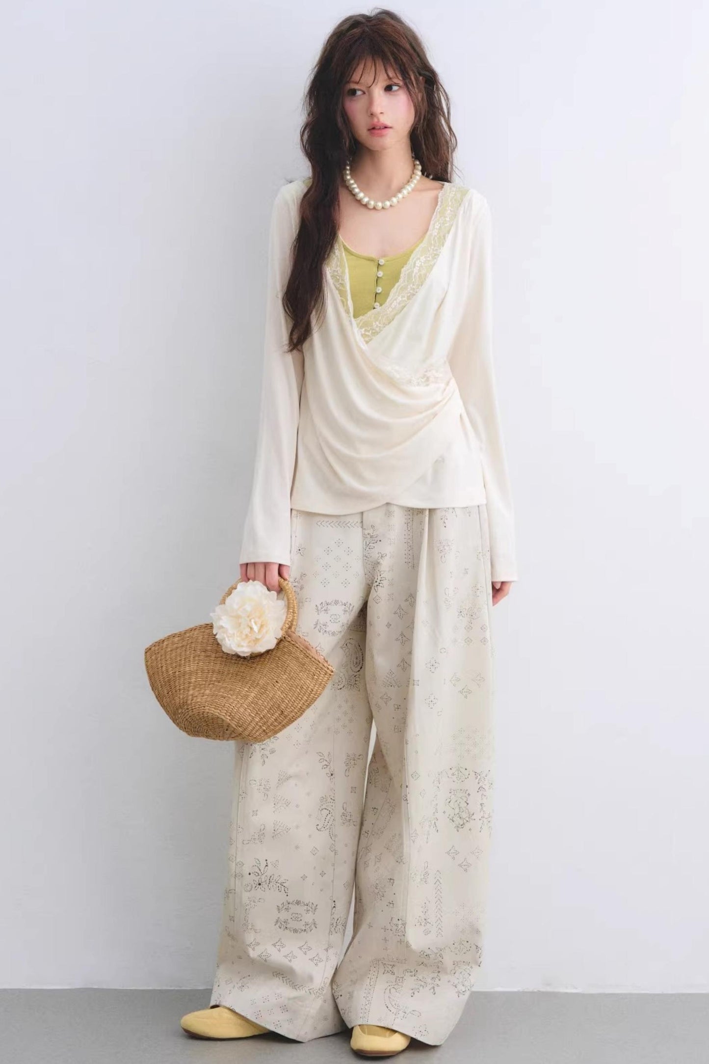 Lyocell Paisley Wide-Leg Pants