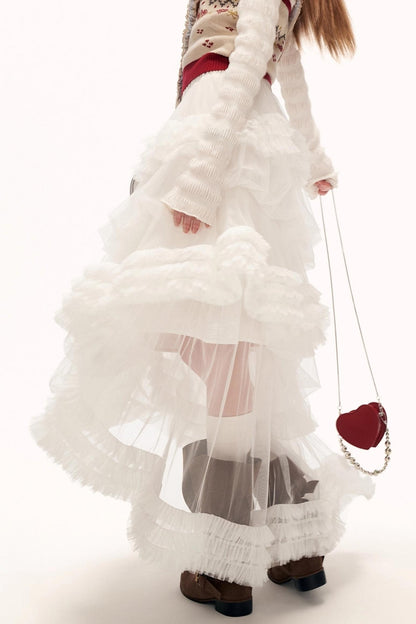 Mesh Asymmetrical Cloud Skirt