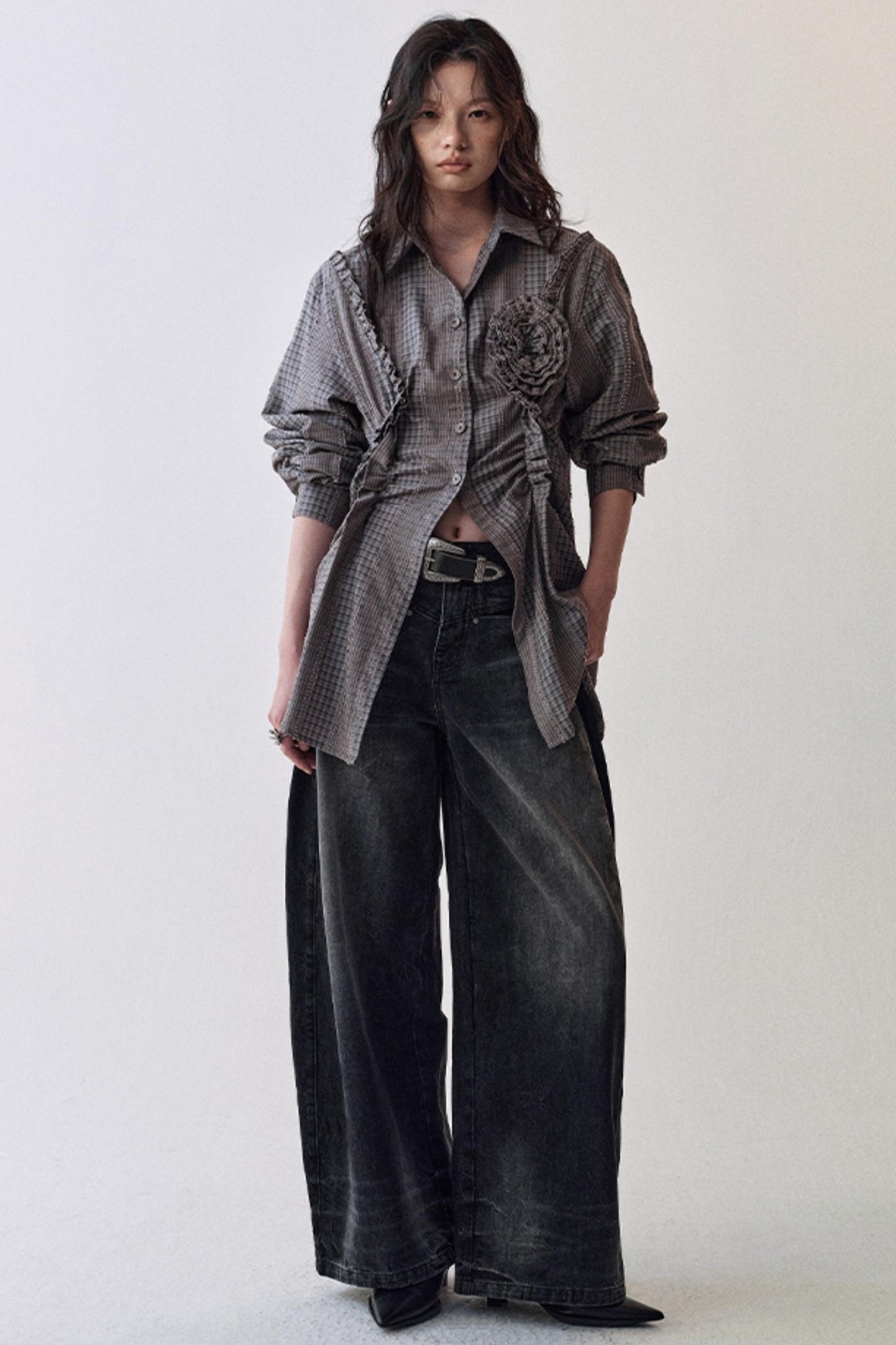 Gothic Plaid Flower Shirt & Skirt Set-Up