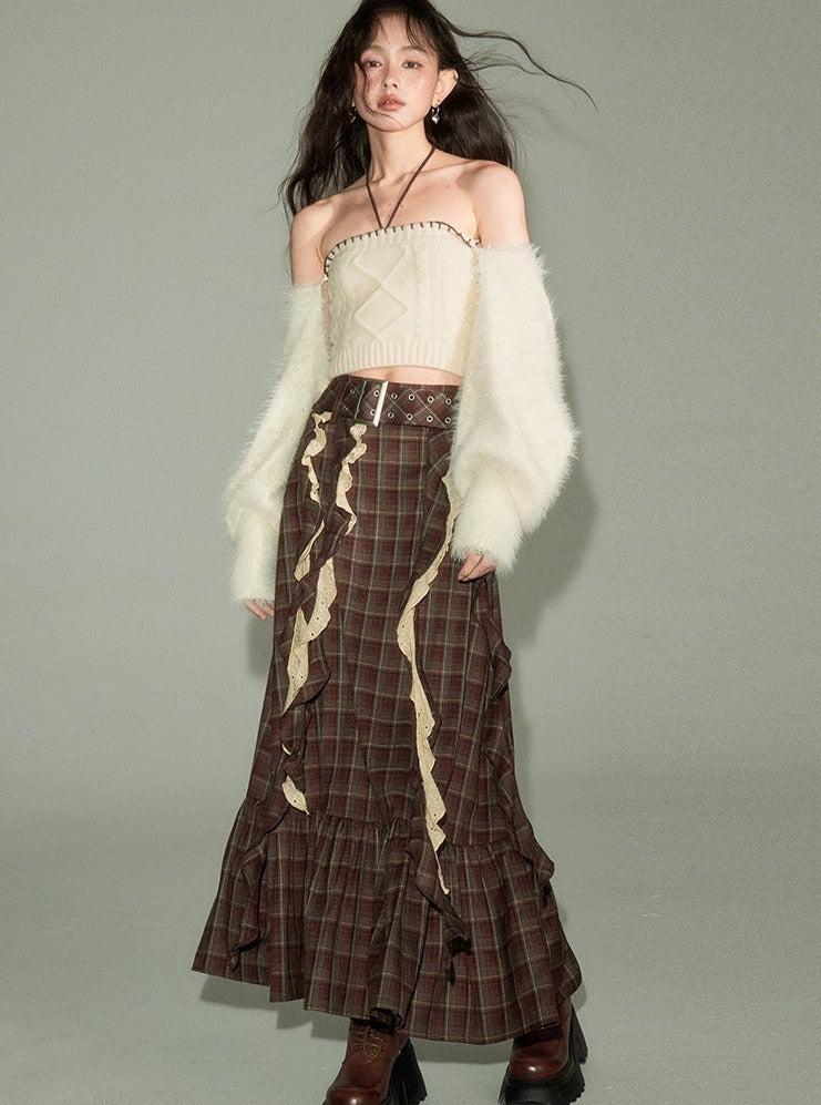 MAILLARD STREAMER CHECKED MAXI SKIRT