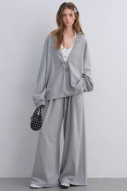 Polka Dot Hooded Vest Sweatshirt Set-Up