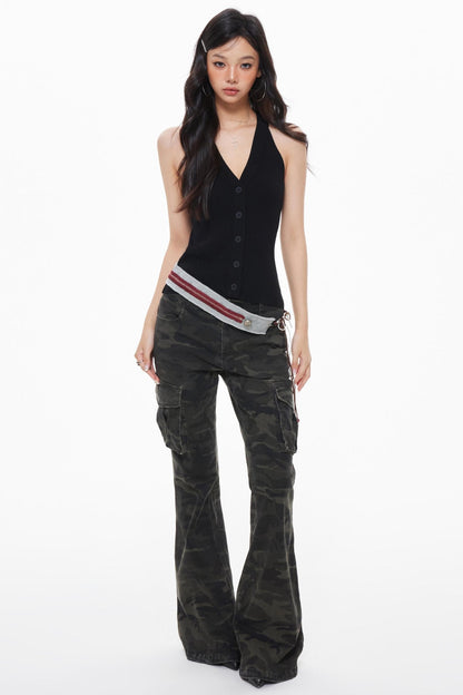 Tricolor Knitted Halterneck Vest