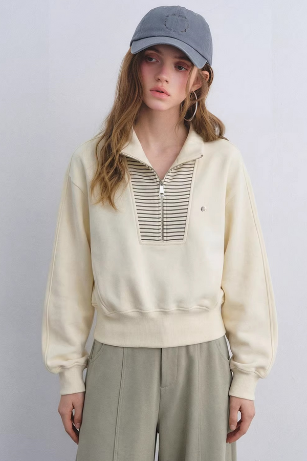 Striped Patchwork Half-Zip Jacket