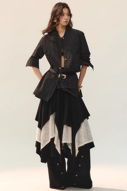 Black Wool Lace Top & Skirt Set-Up