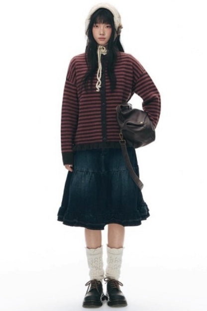 Vintage Lace Denim Skirt