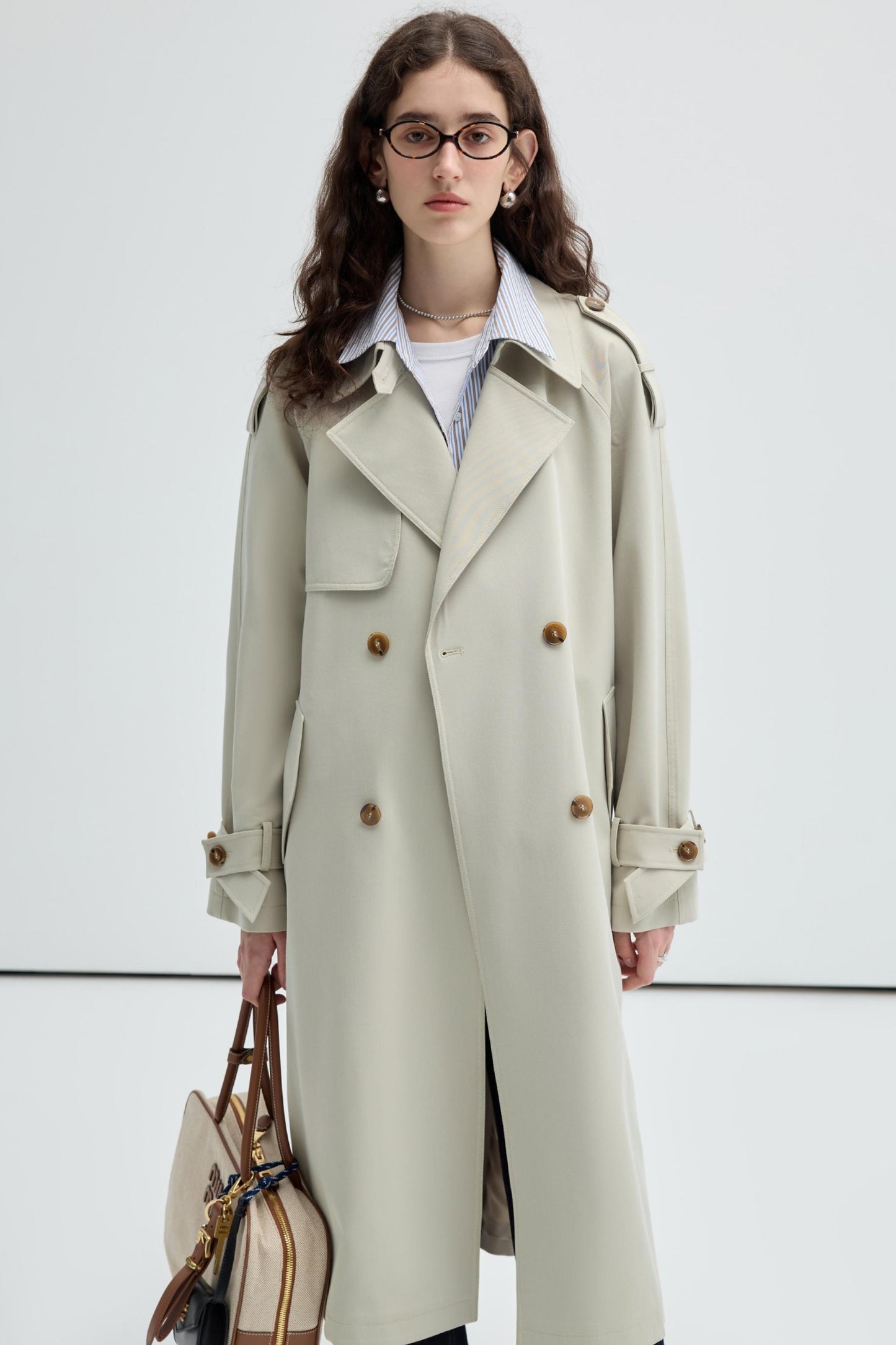 VEGA CHANG Trenchcoat Damen Midi Länge Frühjahr und Herbst 2024 neue Fälschung zwei hochwertige britische Stil Mäntel