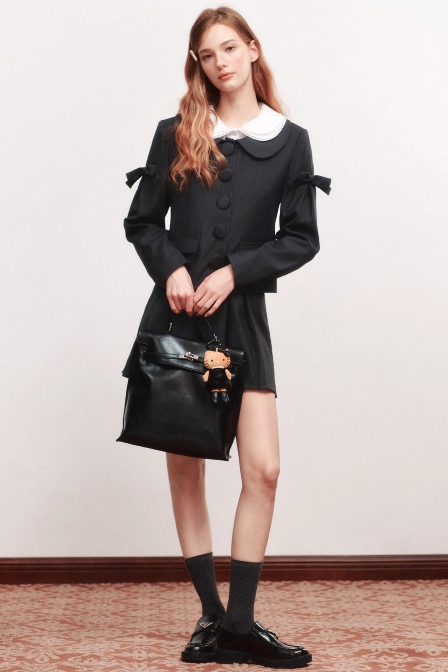 Bow Wool Long Sleeve Trench Coat