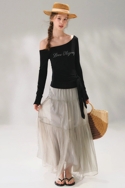 Rhinestone Embellished One-Shoulder Top