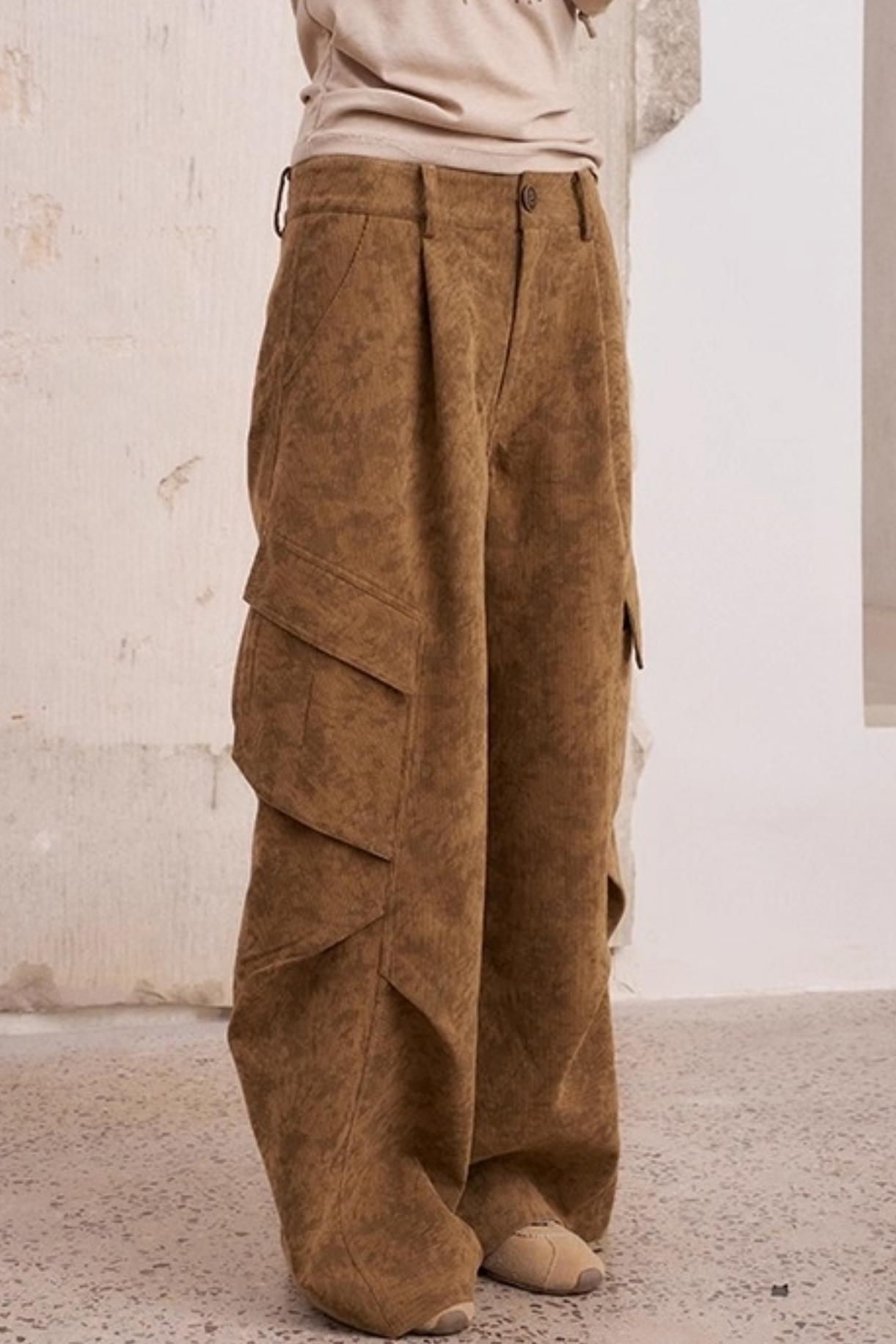 Vintage Print Loose Cargo Pants