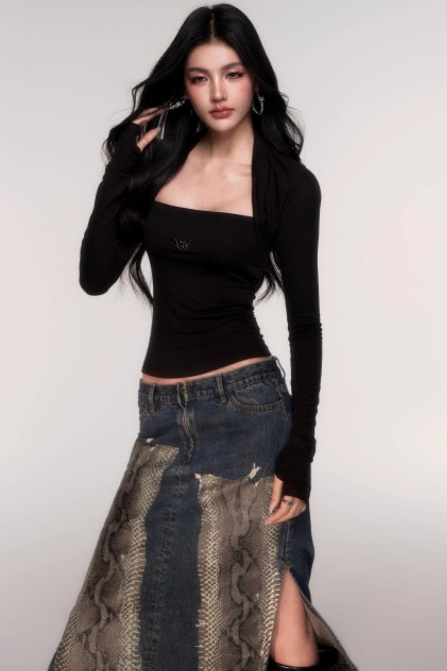 Slimming Fake Two Sleeve Knit Top