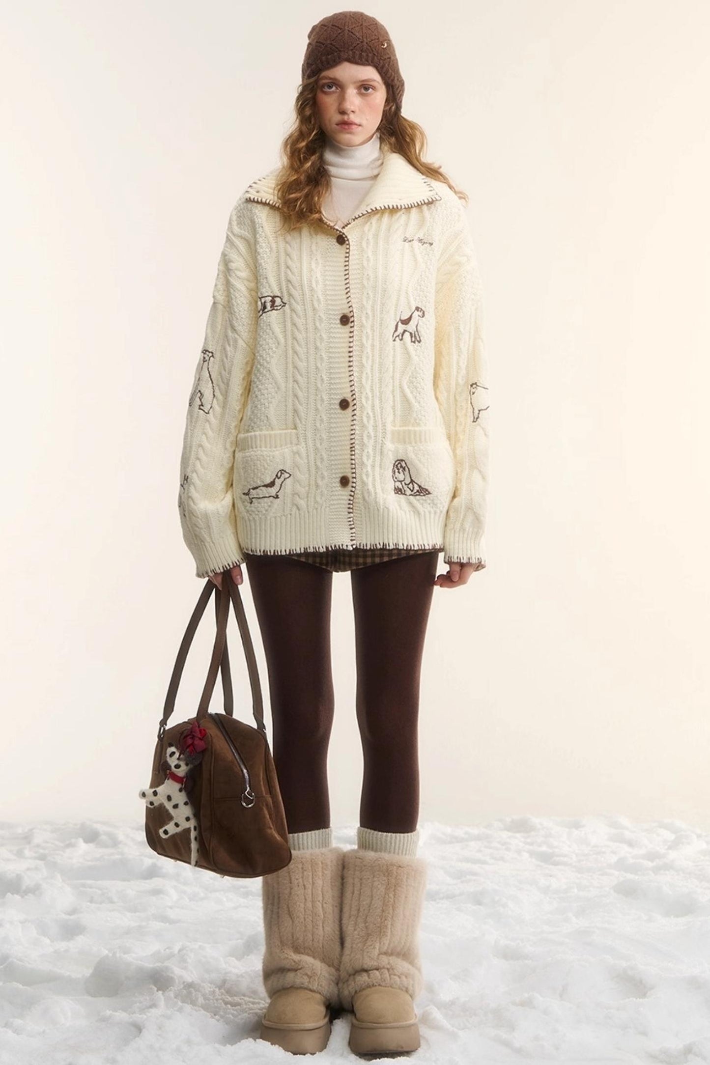 Embroidered Cable Knit Cardigan